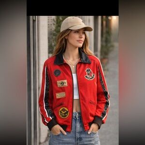 Jr gophers trackRed Embroidered Women's Jacketwith leather cross cross sides